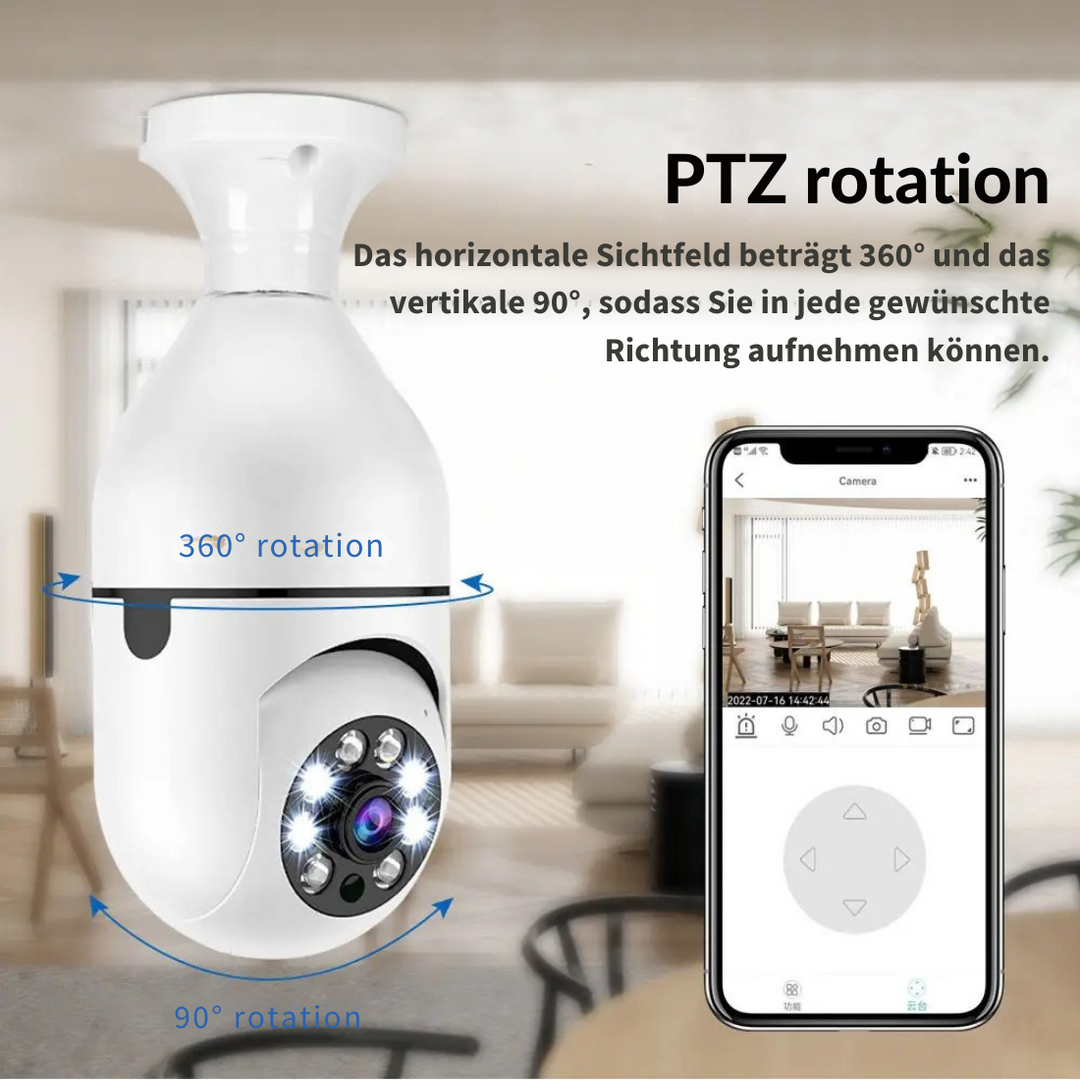 E27 360° panorama security camera | 1080P HD + night mode | 2-way audio &amp; motion alarm | indoor Wi-Fi camera