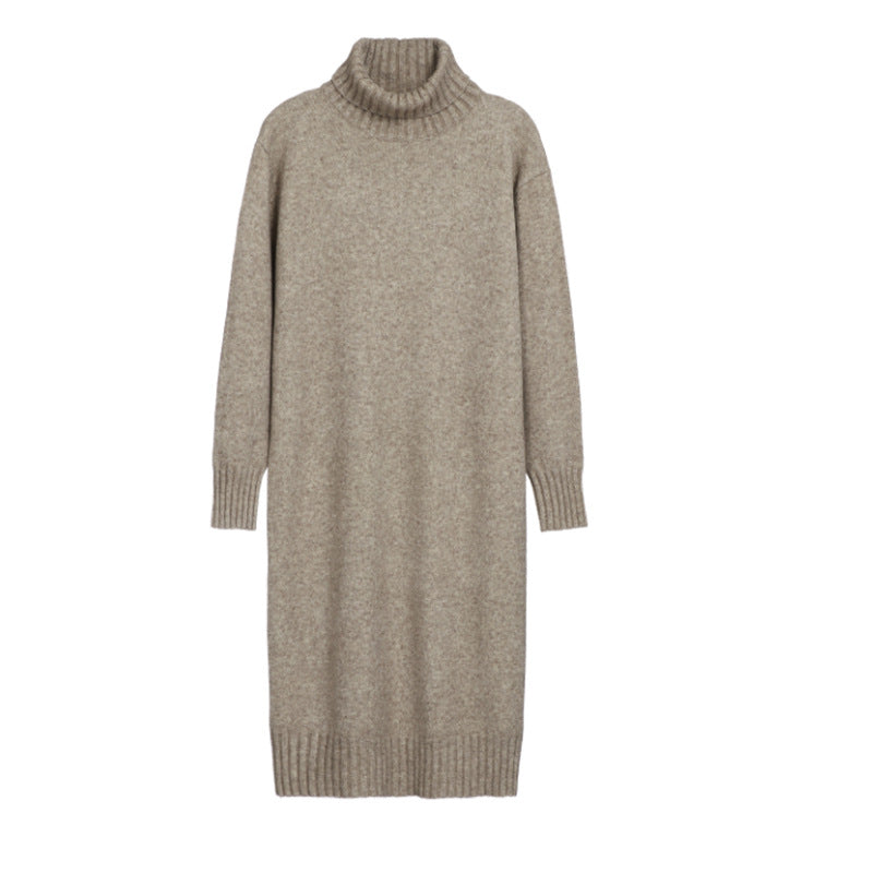 Damen Strickkleid mit hohem Kragen | Langes Winterkleid mit Rippdetails und weicher Strickstruktur für Alltag und besondere Anlässe