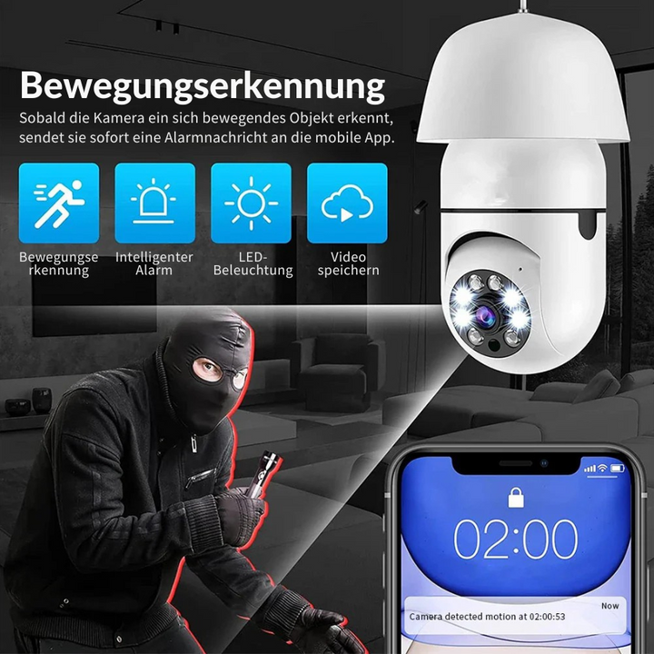 E27 360° panorama security camera | 1080P HD + night mode | 2-way audio &amp; motion alarm | indoor Wi-Fi camera