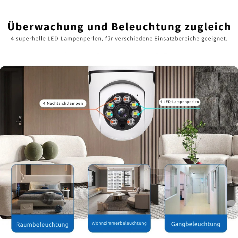 E27 360° panorama security camera | 1080P HD + night mode | 2-way audio &amp; motion alarm | indoor Wi-Fi camera
