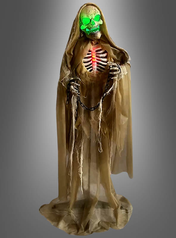 Animierter Reaper 166 cm stehend | Lebensgroßes Halloween Skelett mit Bewegung, Licht, Sound und Geräuschsensor für Indoor