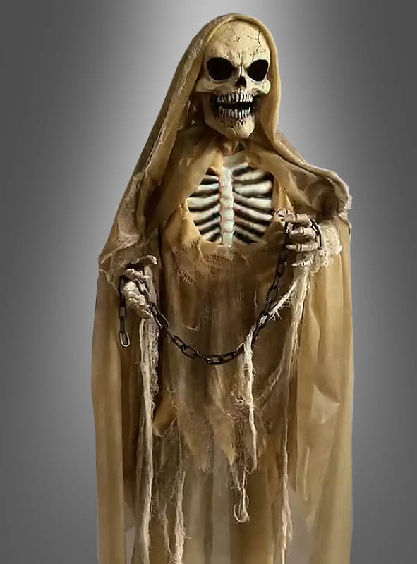 Animierter Reaper 166 cm stehend | Lebensgroßes Halloween Skelett mit Bewegung, Licht, Sound und Geräuschsensor für Indoor