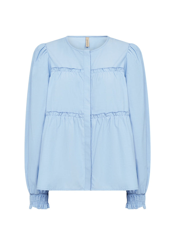 Damen Bluse | Bluse mit Rundhalsausschnitt, Rüschendetails und elastischen Manschetten