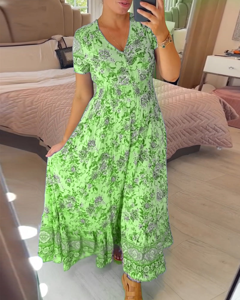 Schmeichelndes Sommerkleid aus Stretch-Baumwollmischung | V-Ausschnitt für feminine Linie | Bequem &amp; vielseitig | Größen XS–5XL