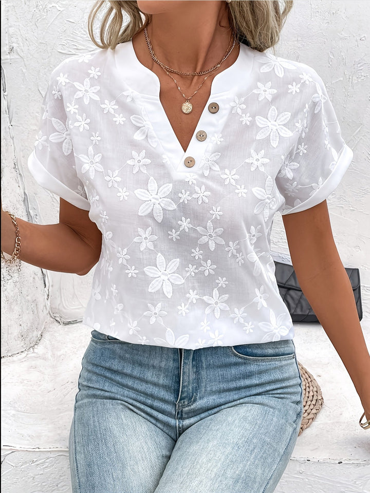 Damen Sommerbluse | Lockere Bluse mit Blumenmuster, V-Ausschnitt und Fledermausärmeln für warme Tage