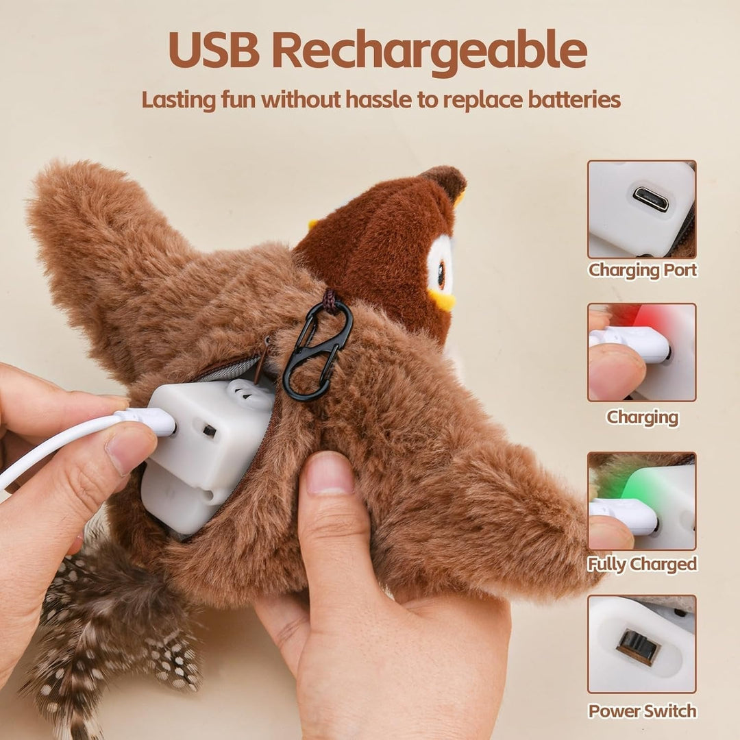 Interaktives Katzenspielzeug mit flatternden Flügeln | Bewegungssensor &amp; Vogelgeräusche | USB-aufladbar 25 x 22 cm