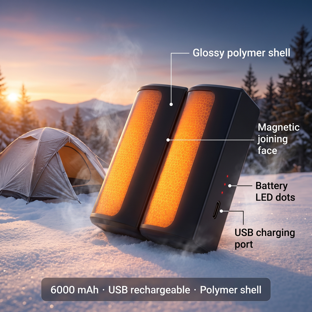 Elektrische Handwärmer | Wiederaufladbares 2er-Set mit Magnetverbindung, 3 Heizstufen, 6000-mAh-Akku und USB-C-Ladefunktion