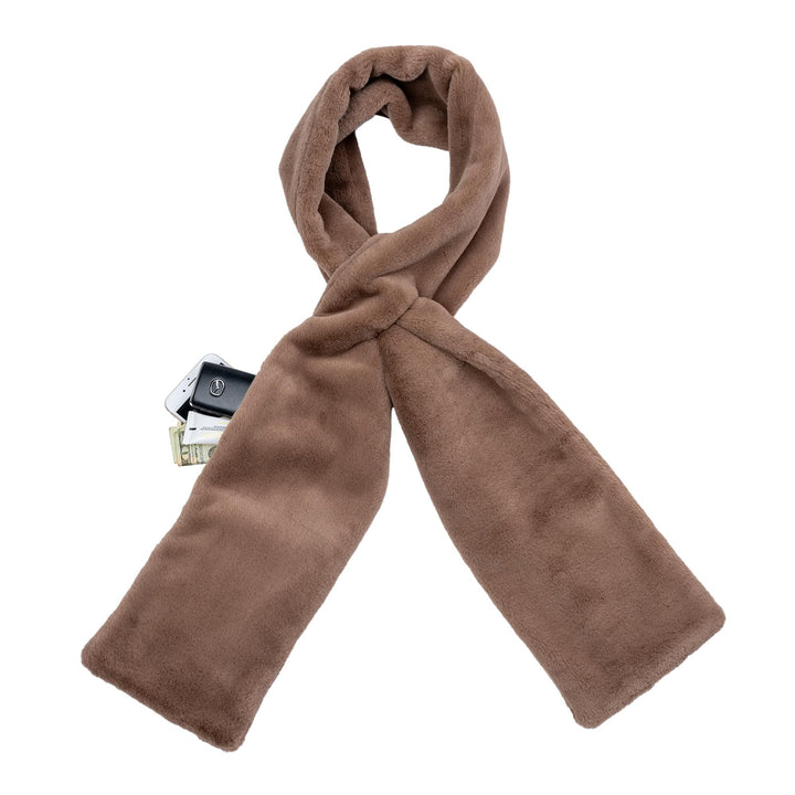 Damen Schal aus Kunstfell mit Verstecktem Reißverschlussfach | Warmer Loop-Schal mit Durchzieh-Design | Stilvoll &amp; Praktisch für Alltag und Reisen