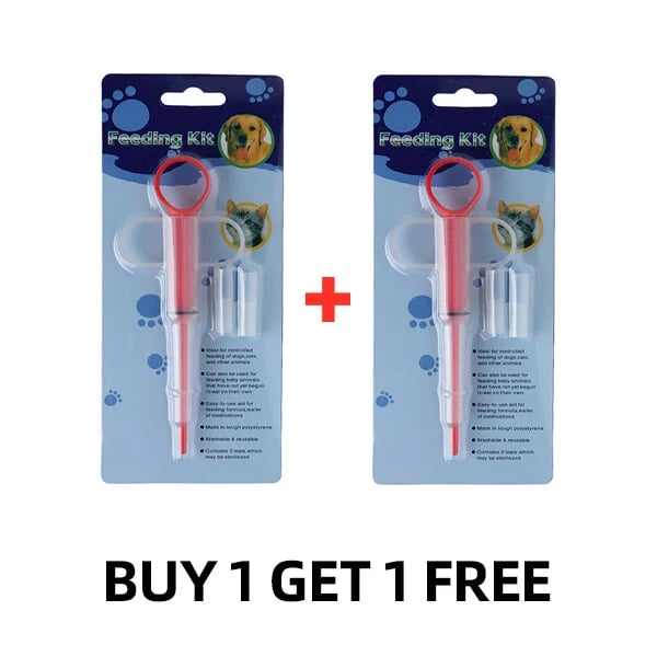 Medicine syringe for pets with soft silicone tip | 2 attachments for pills &amp; liquid | Stress-free administration