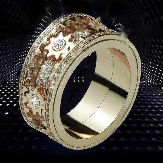 Fidget ring met draaiende tandwielen | Verstelbaar design | Chirurgisch RVS, hypoallergeen | Stil draaien voor focus | Zilver/Zwart