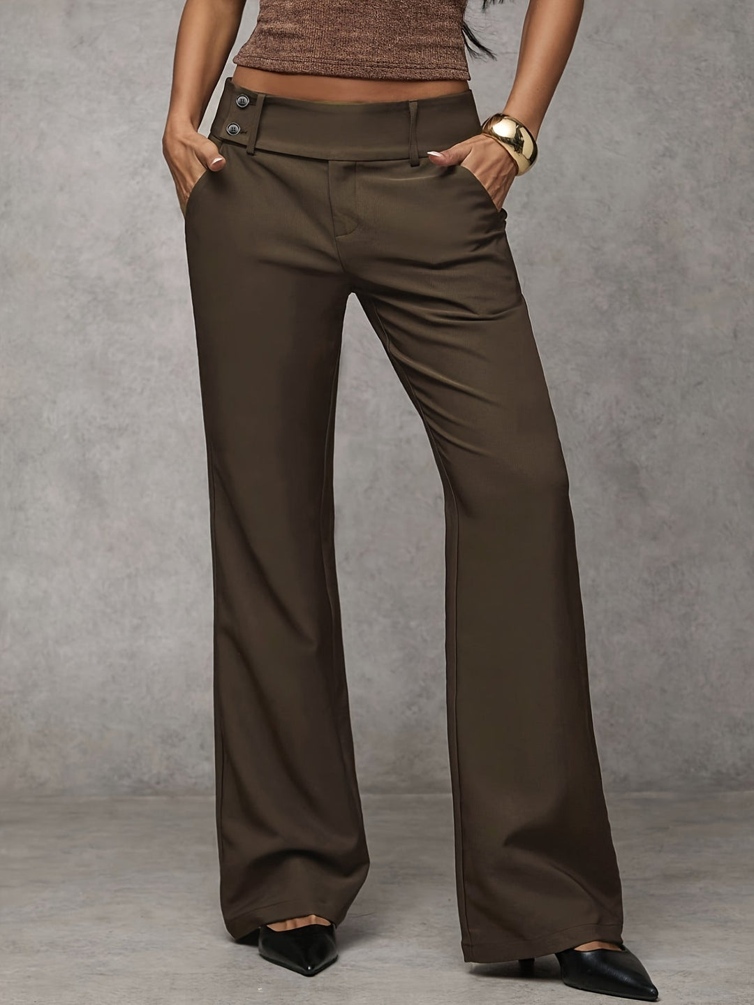 Damen Anzughose mit hohem Bund | Elegante High-Waist Stoffhose mit weitem Bein und Drapierung für Büro &amp; Alltag