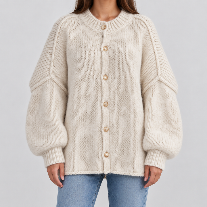Damen Oversize Cardigan mit goldenen Knöpfen | Weiche warme Strickjacke zum Layern für Alltag, Freizeit und besondere Anlässe
