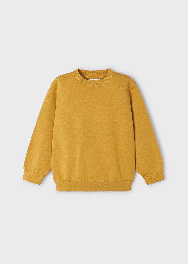 Jungen Pullover Ocker mit Rundhalsausschnitt | Basic Strickpullover aus 100 % Baumwolle für Alltag, Schule und Freizeit