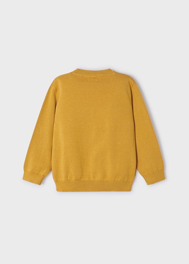 Jungen Pullover Ocker mit Rundhalsausschnitt | Basic Strickpullover aus 100 % Baumwolle für Alltag, Schule und Freizeit