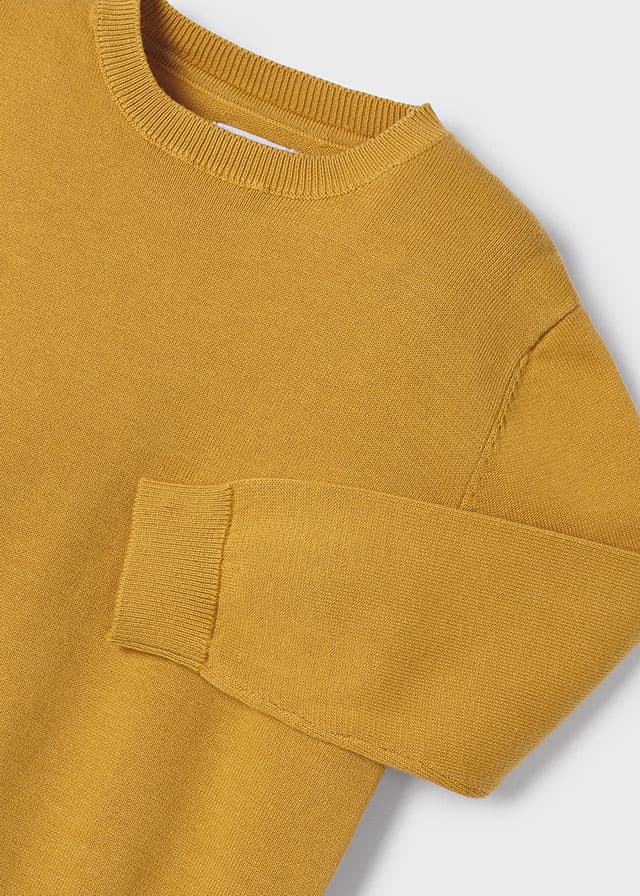 Jungen Pullover Ocker mit Rundhalsausschnitt | Basic Strickpullover aus 100 % Baumwolle für Alltag, Schule und Freizeit
