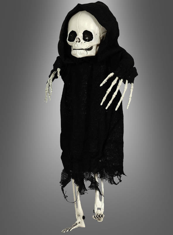 Halloween Skelett Garten Deko 40 cm | Deko-Skelett mit schwarzer Robe und Erdspieß für Garten, Vorgarten und Halloween-Partys