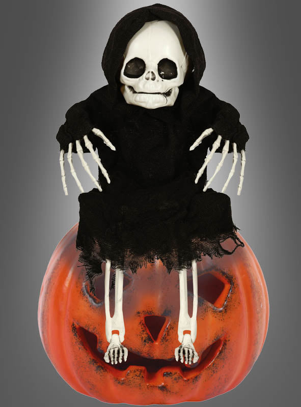 Halloween Skelett Garten Deko 40 cm | Deko-Skelett mit schwarzer Robe und Erdspieß für Garten, Vorgarten und Halloween-Partys