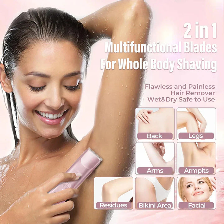 Damen Bikini-Trimmer 2-in-1 | Elektrischer Rasierer für Gesicht &amp; Körper | Schmerzfreie Haarentfernung Nass &amp; Trocken