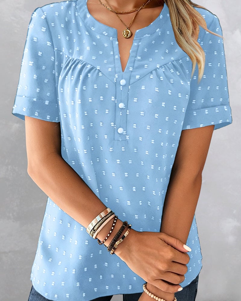 Damen Bluse mit V-Ausschnitt | Lockeres Kurzarm-Shirt aus Baumwollmischung | Leichte Sommerbluse für Alltag &amp; Freizeit