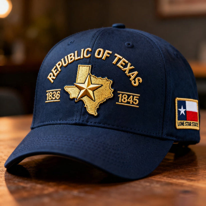 Bestickte Cap mit Texas-Silhouette &amp; goldenem 3D-Stickmotiv | Verstellbare Passform 56–61 cm | Dunkelmarineblau