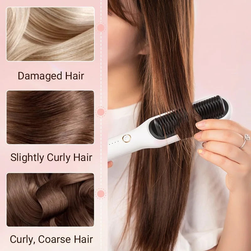 Hair straightening brush with ions | Anti-frizz comb | Quick straightener for all hair types