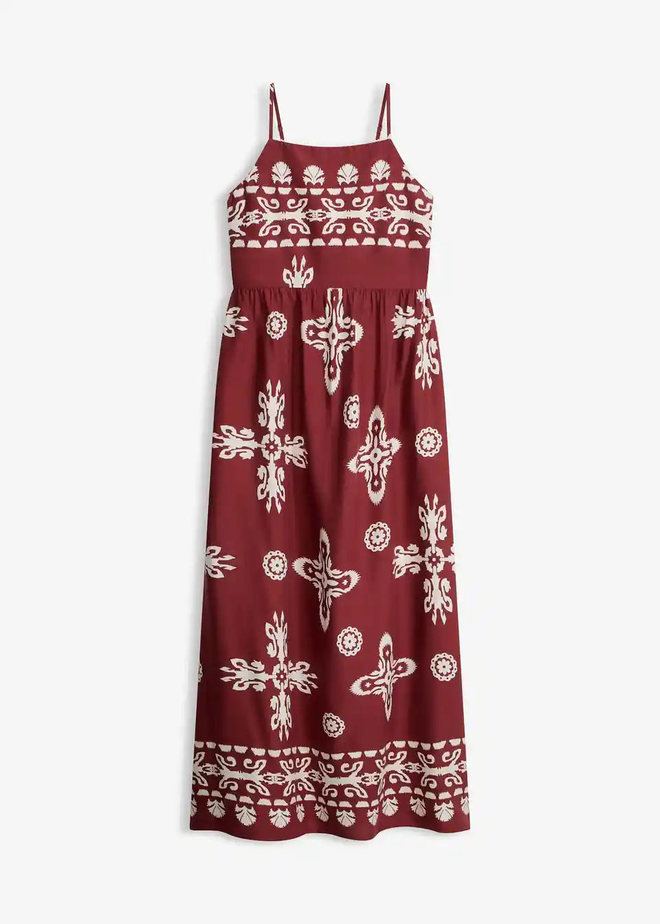 Damen Maxikleid mit Ethno-Muster | Luftiges Boho Sommerkleid mit Spaghettiträgern | Lockeres Freizeitkleid für Urlaub