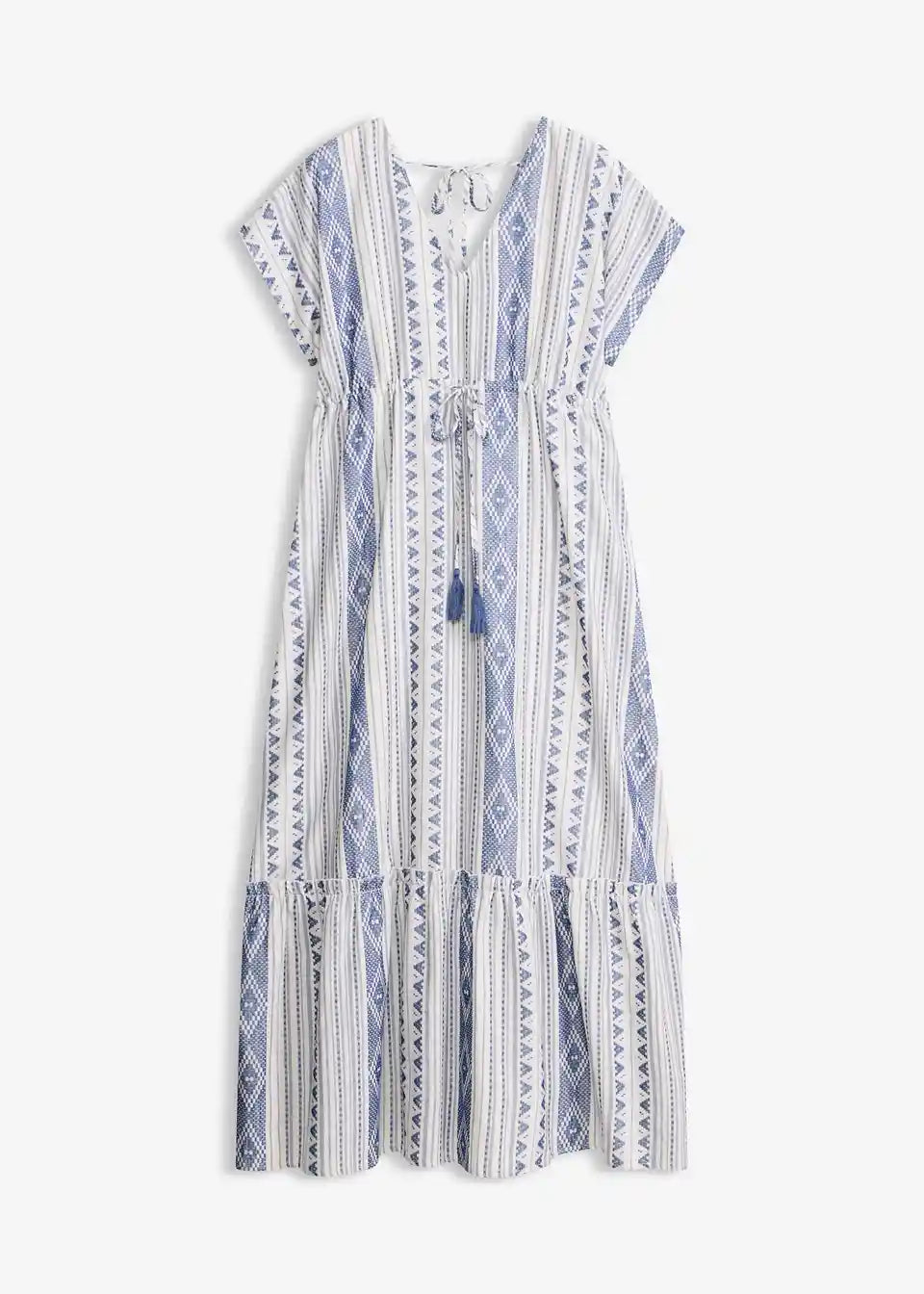 Damen Maxikleid mit Ethno-Streifen | Luftiges Sommerkleid mit Taillenband | Lockeres Freizeitkleid für Urlaub &amp; Strand