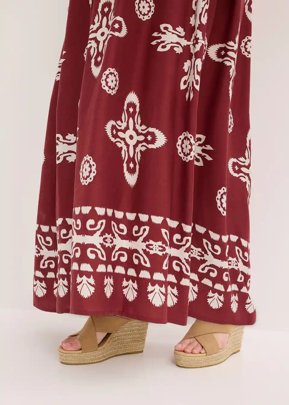 Damen Maxikleid mit Ethno-Muster | Luftiges Boho Sommerkleid mit Spaghettiträgern | Lockeres Freizeitkleid für Urlaub