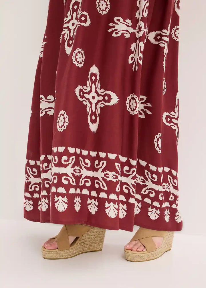 Damen Maxikleid mit Ethno-Muster | Luftiges Boho Sommerkleid mit Spaghettiträgern | Lockeres Freizeitkleid für Urlaub