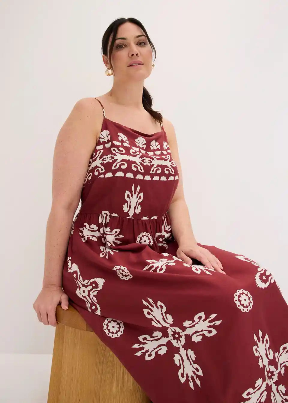 Damen Maxikleid mit Ethno-Muster | Luftiges Boho Sommerkleid mit Spaghettiträgern | Lockeres Freizeitkleid für Urlaub
