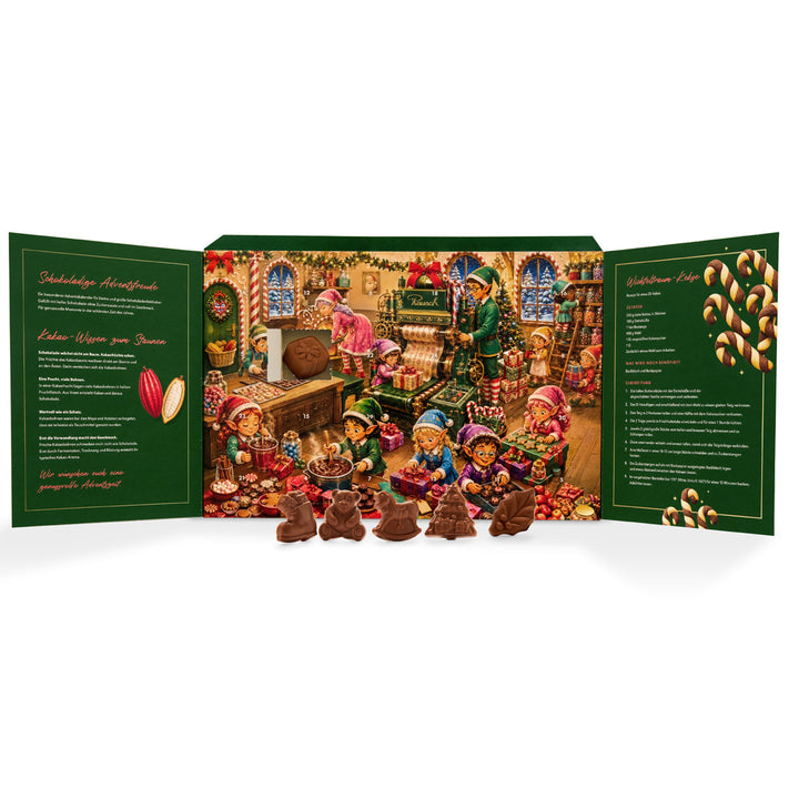 Adventskalender ohne Zuckerzusatz | 24 Schokoladenfiguren mit Fairtrade-Kakao und Maltit | Weihnachtskalender mit 240 g Schokolade