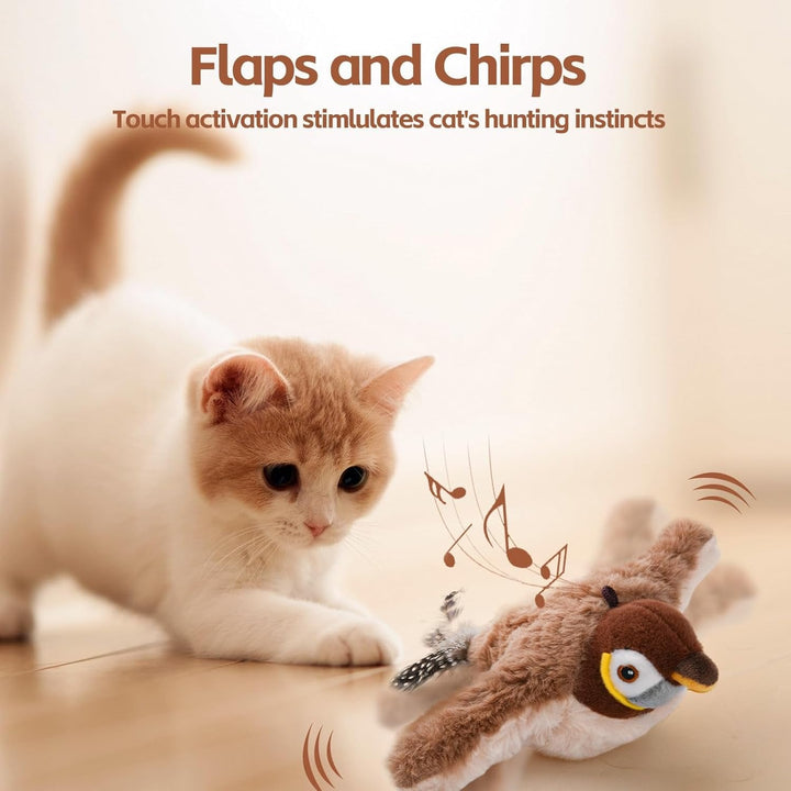 Interaktives Katzenspielzeug mit flatternden Flügeln | Bewegungssensor &amp; Vogelgeräusche | USB-aufladbar 25 x 22 cm