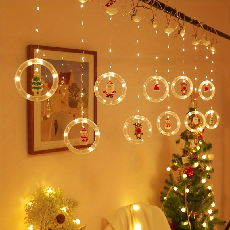 LED Weihnachtslichterkette mit Anhängern | Warmweiße Weihnachtsbeleuchtung mit Weihnachtsmann, Rentier und Schneemann für Innenräume
