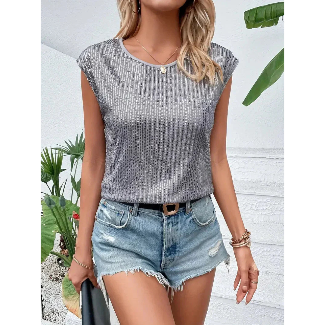 Sparkella™ – Top da donna con paillettes e maniche corte