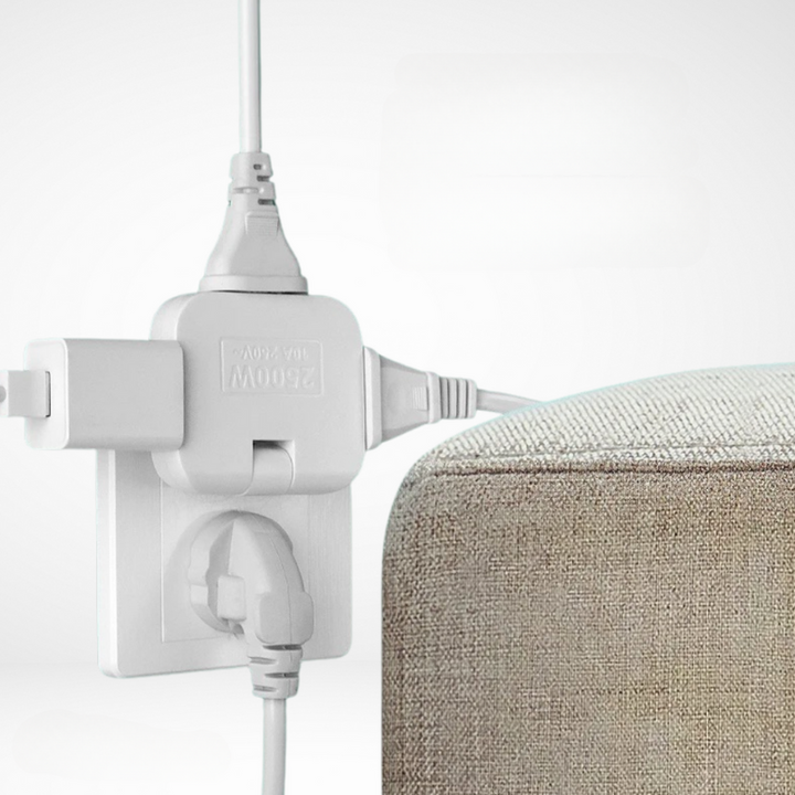 Mehrfachsteckdose mit Drehstecker | 3-fach-Steckdosenadapter mit 180° Drehkopf und platzsparendem Design