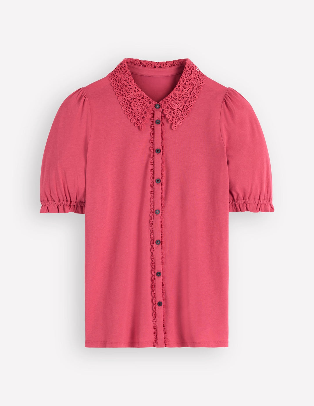 Damen Bluse | Leichte Bluse mit Broderie-Kragen und kurzen Puffärmeln