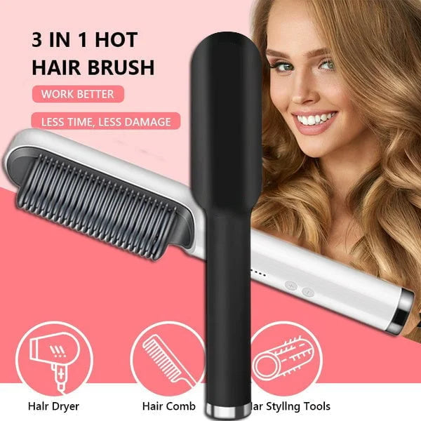 Hair straightening brush with ions | Anti-frizz comb | Quick straightener for all hair types