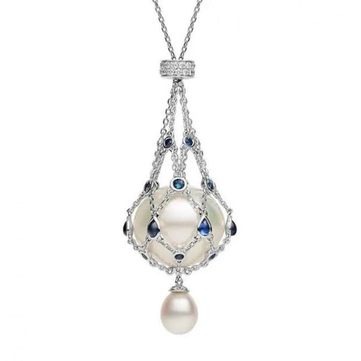 Perlen-Anhänger mit Süßwasserperle &amp; Edelstein | Lavalier-Design, zeitlose Eleganz | 35 Zoll Kette, 14–15 mm Perle