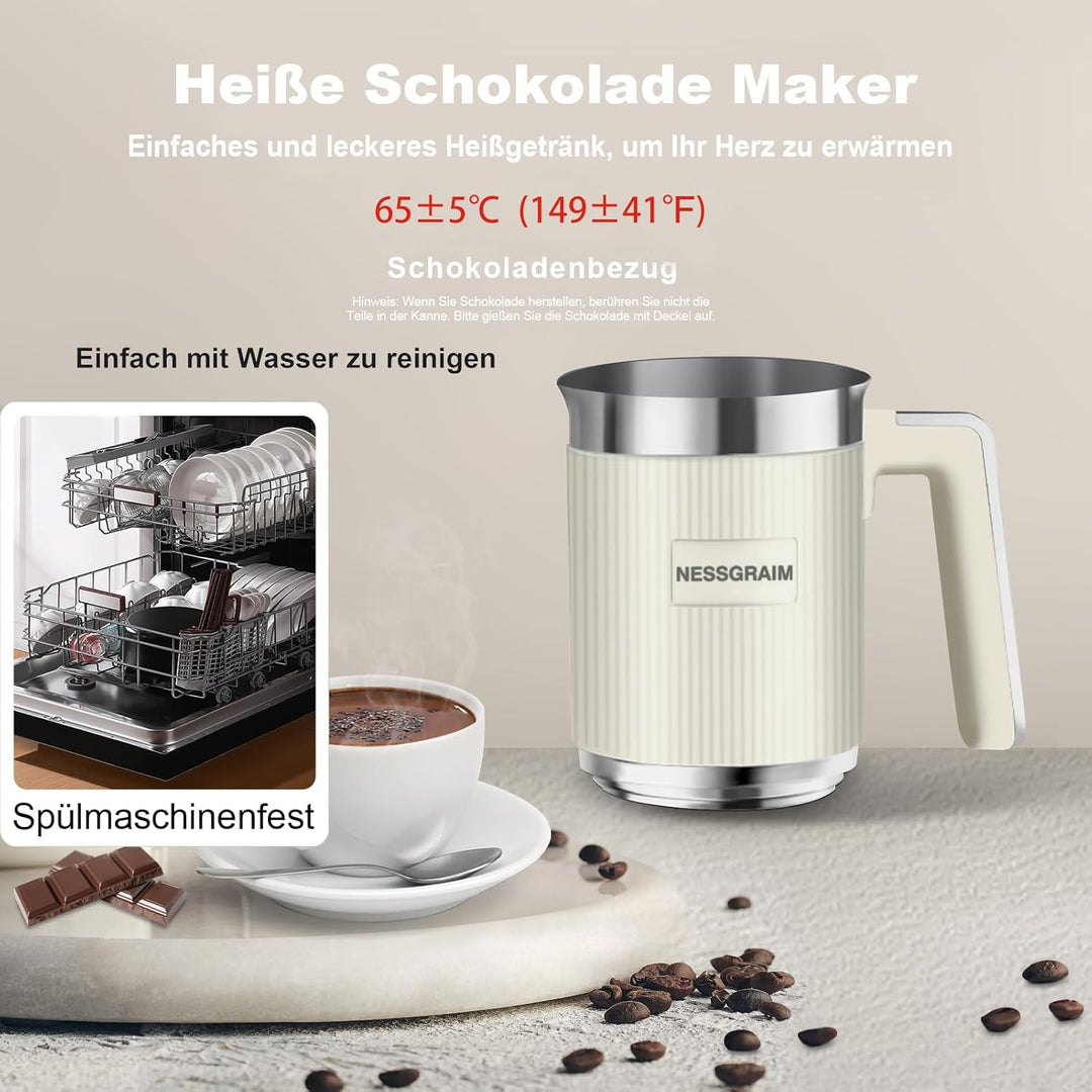Milchaufschäumer Elektrisch | 5-in-1 Milchschäumer mit Kakaofunktion &amp; spülmaschinenfest