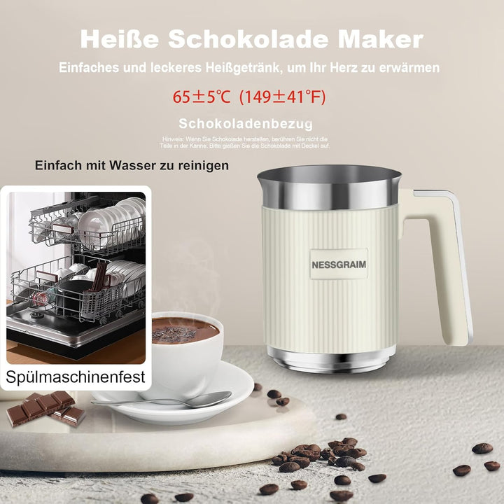 Milchaufschäumer Elektrisch | 5-in-1 Milchschäumer mit Kakaofunktion &amp; spülmaschinenfest