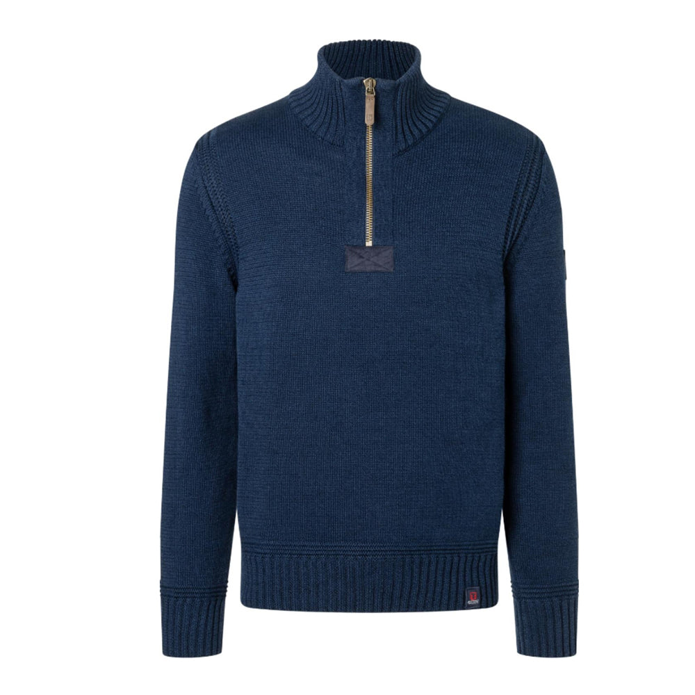 Herren Troyer Strickpullover mit halbem Reißverschluss | Regular Fit mit geripptem Stehkragen und markantem Ärmeldesign