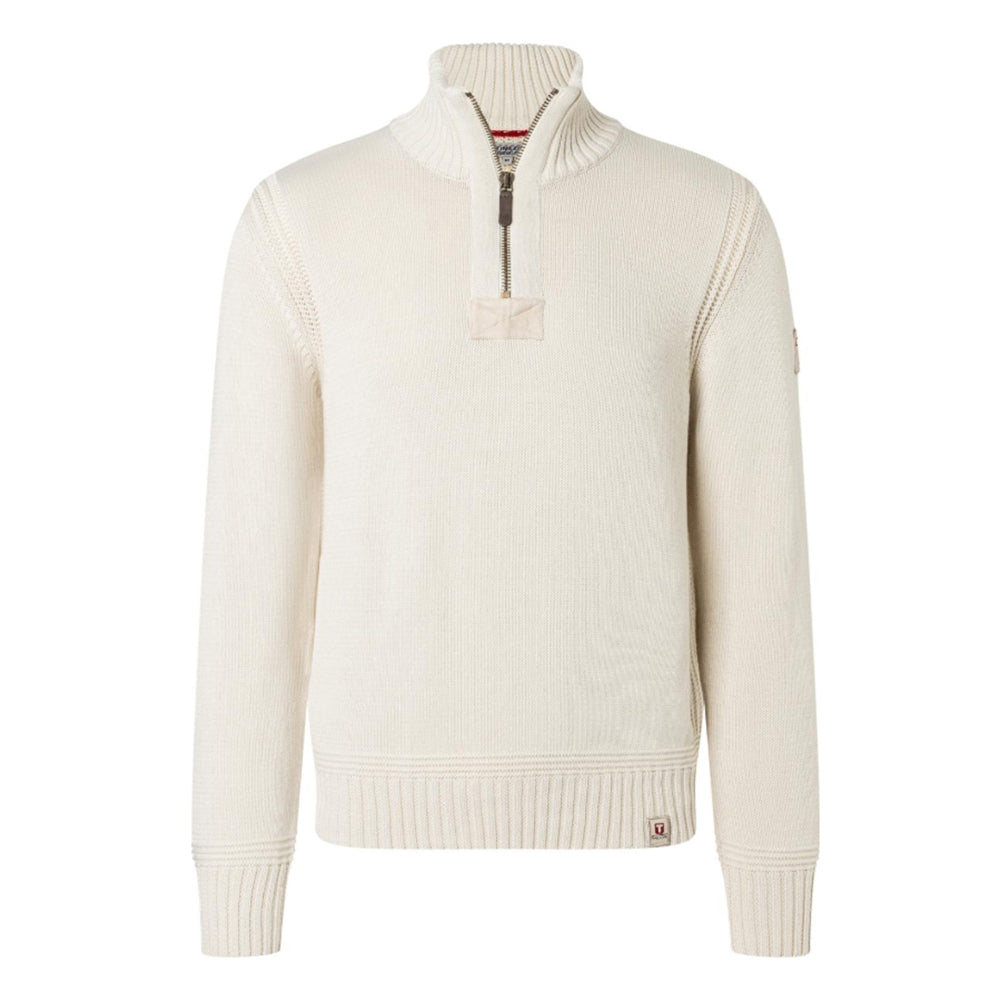 Herren Troyer Strickpullover mit halbem Reißverschluss | Regular Fit mit geripptem Stehkragen und markantem Ärmeldesign
