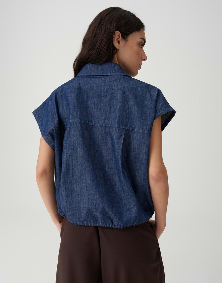 Damen Bluse | Locker geschnittene Bluse mit Hemdblusenkragen, Kurzarm und Tunnelzug