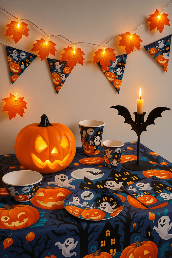 Herbst Blättergirlande mit LED 285 cm | Orange Ahornblätter-Girlande mit 20 LEDs für Fenster, Tisch und Halloween-Deko