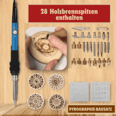 Pyrographie-Brennset 60W | Brandmalerei-Set mit 28 Brennspitzen und einstellbarer Temperatur für Holz und Leder