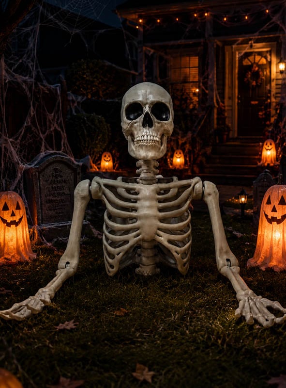 Halloween Skelett Deko | Gruseliger Skelett-Torso mit beweglichen Armen für Tischdeko, Halloweenpartys und schaurige Dekorationen
