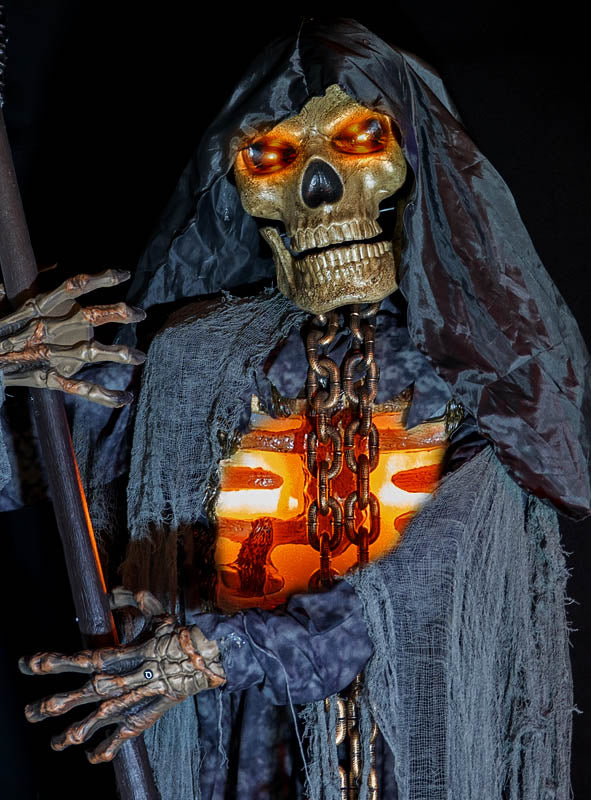 Animatronic Sensenmann 300 cm XXL | Riesige Halloween Figur mit Sense, Bewegung, Leuchteffekten, Sound und Bewegungsmelder