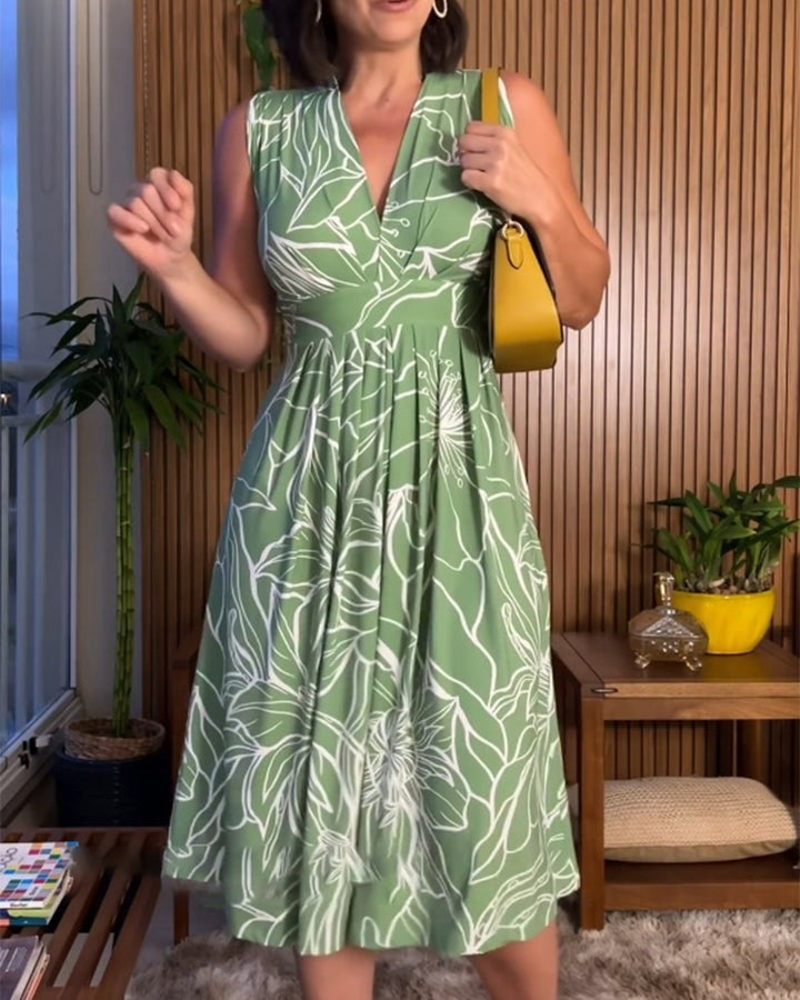 Damen Sommerkleid mit V-Ausschnitt &amp; A-Linie | Ärmelloses, tailliertes Kleid | Knielang &amp; luftig für Alltag und Urlaub