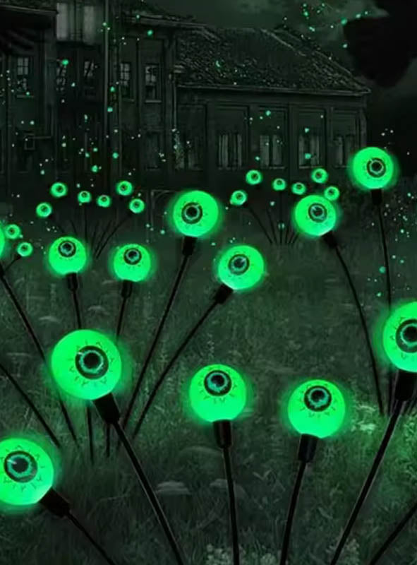 Halloween Solar Augen Gartendeko | 6 grün leuchtende LED-Augen mit Solarmodul und Erdspieß für Garten und Blumentöpfe