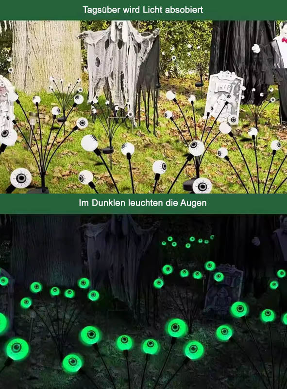 Halloween Solar Augen Gartendeko | 6 grün leuchtende LED-Augen mit Solarmodul und Erdspieß für Garten und Blumentöpfe